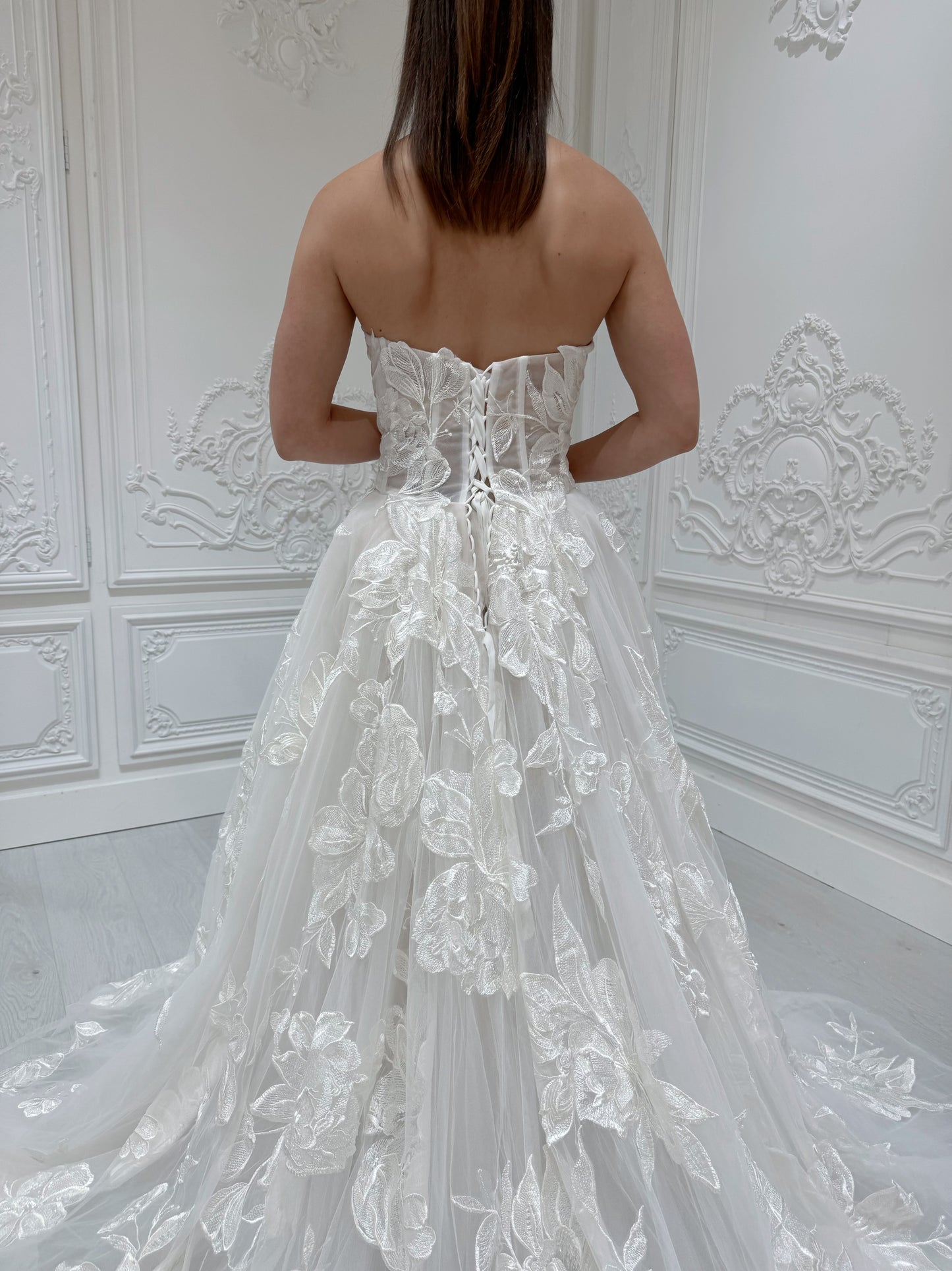 Stock Sale! Custom-made 3D big floral strapless ivory Aline wedding dress