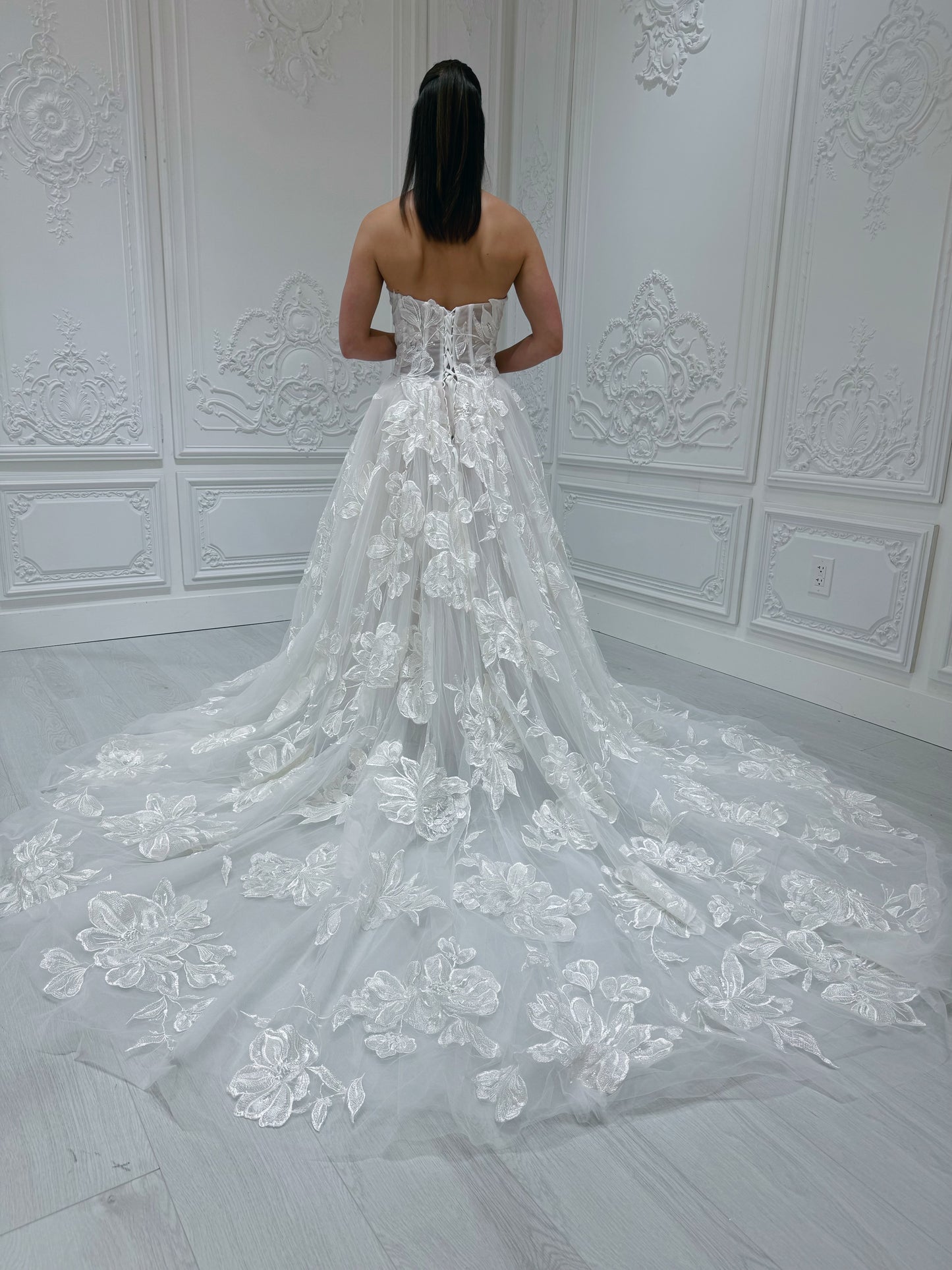 Stock Sale! Custom-made 3D big floral strapless ivory Aline wedding dress