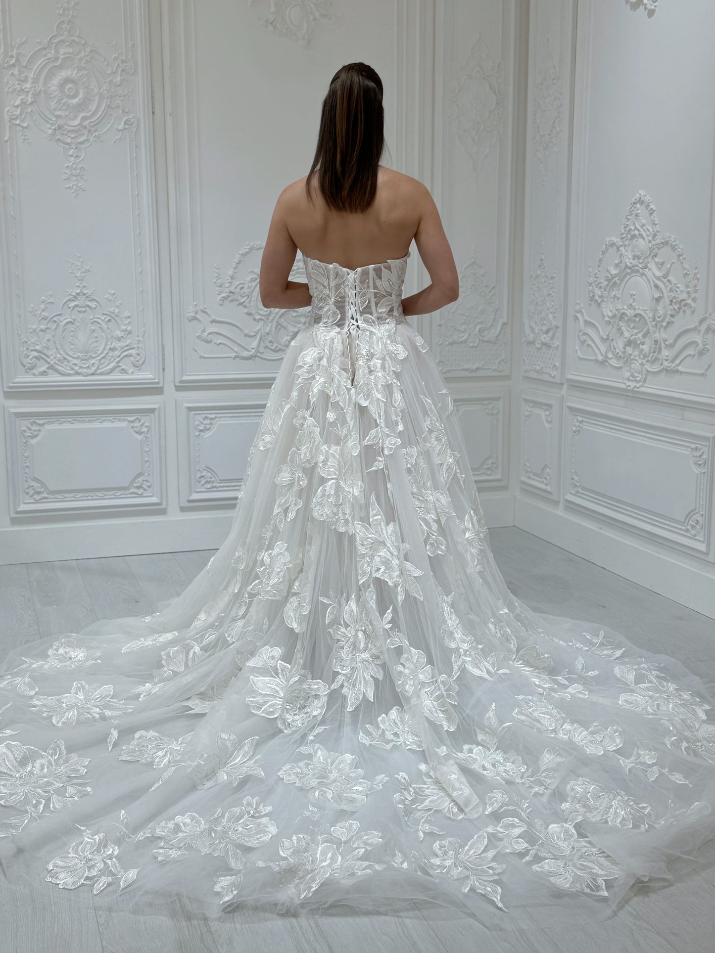 Stock Sale! Custom-made 3D big floral strapless ivory Aline wedding dress